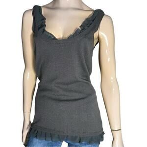 Sisley Vintage Women’s Size L Dark Gray Chiffon Ruffled Long Sweater Tank Top